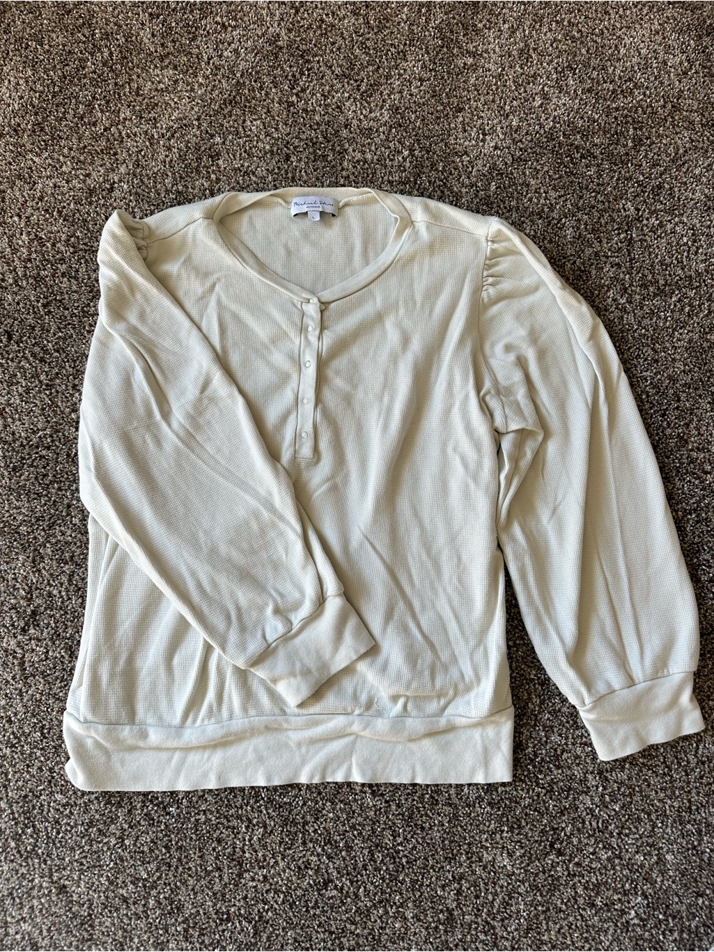 Michael Stars Waffle-Knit Cream Henley Top